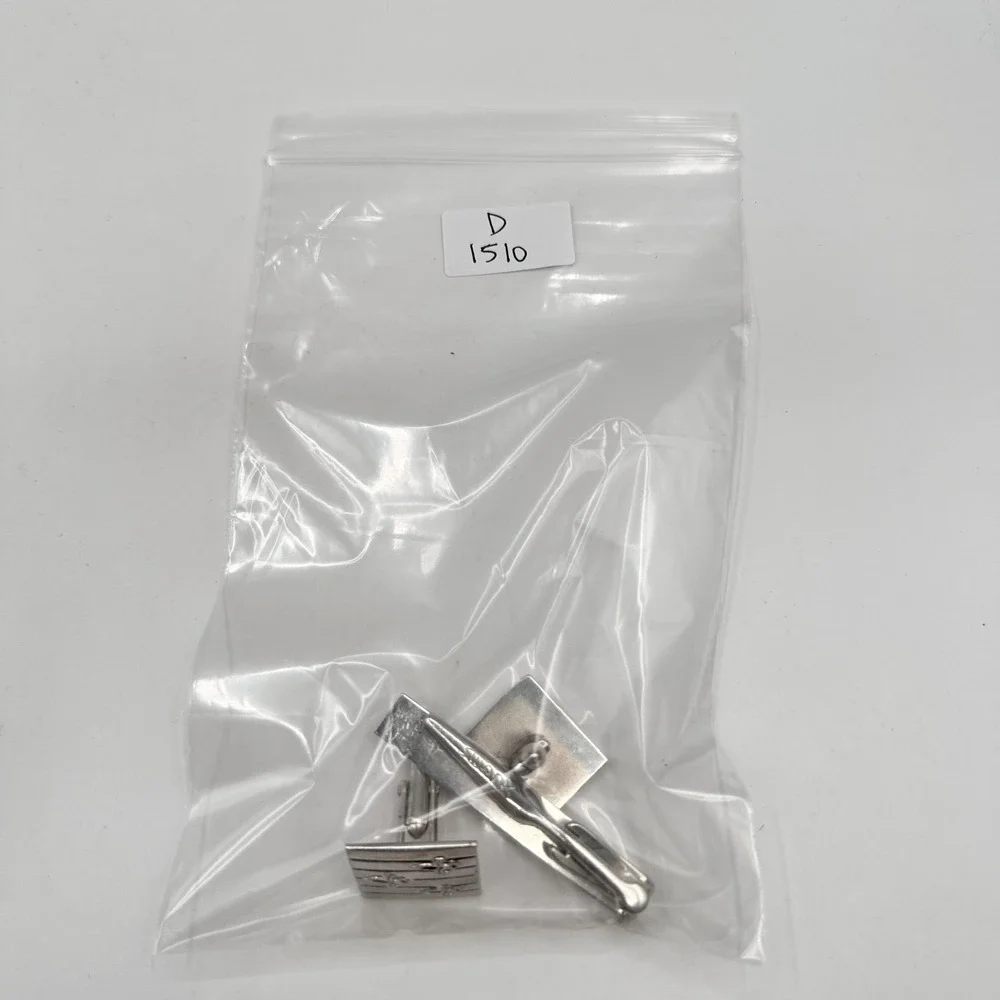 Vintage Swank Silver Tone Fleur De Lis Cufflinks & Tie Clip Earing Set Jewelry‎